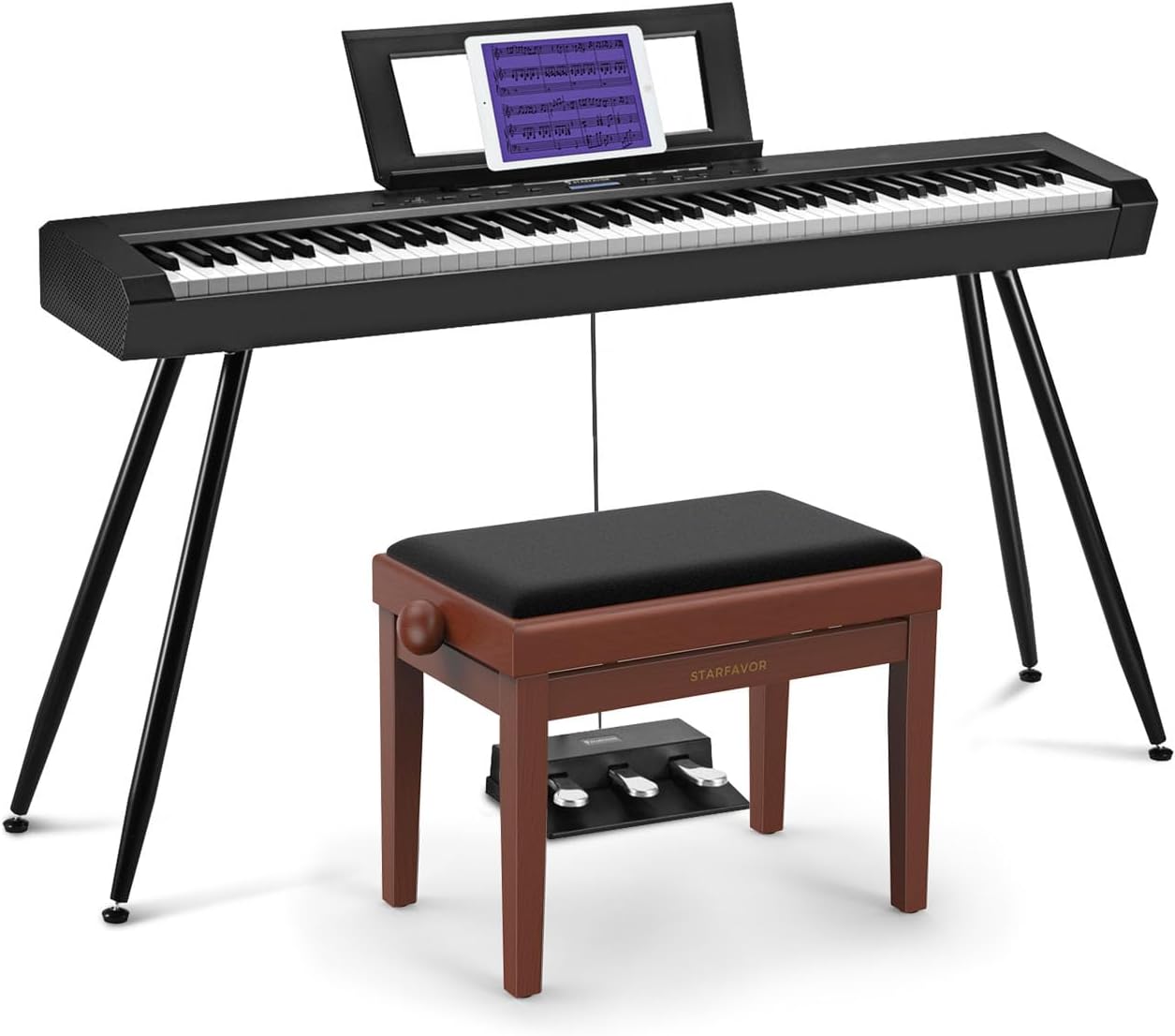 Starfavor Digital Piano 88 Key Weighted Keyboard Piano SP-20 & Piano Bench Adjustable, Wooden Piano Stool Padded Piano Seat