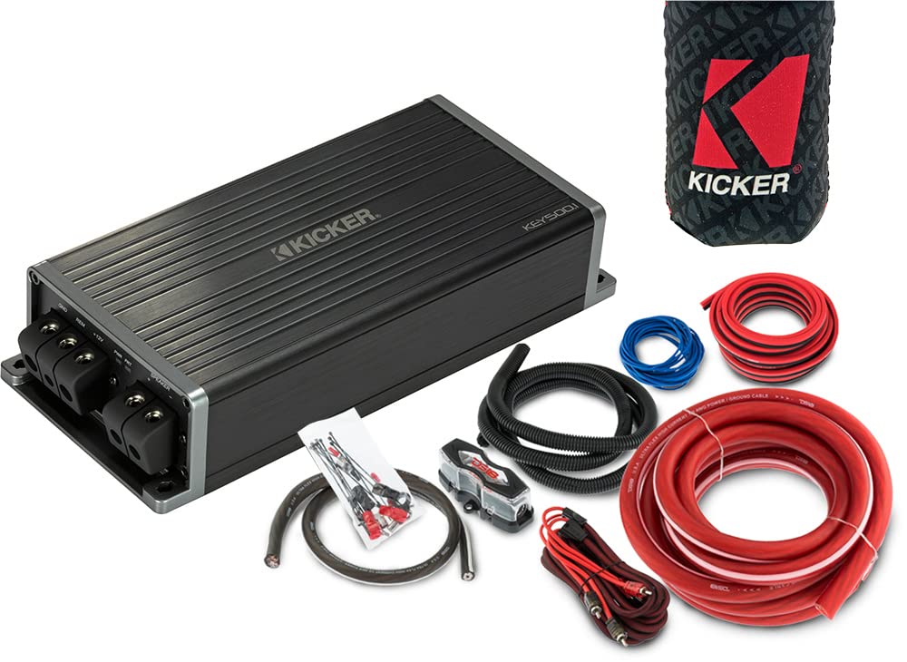 KICKER Amplifier and Amp Kit Package of 2 Items - Smart Series 500W RMS Monoblock Amplifier and Complete 8AWG Wiring Kit