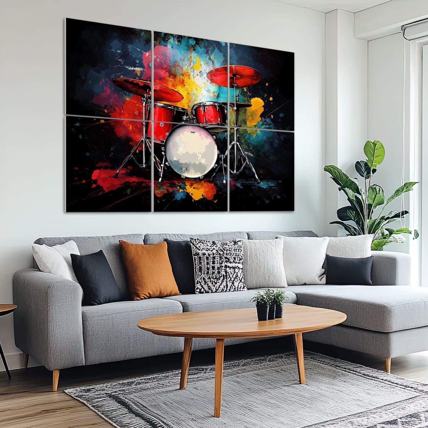 6 Pack Art Acoustic Panels Sound Absorbing Music Abstract Drum Set Splash Colors Red Drums Dynamic Musical Decorative Soundproof Wall Panels Self Adhesive for Recording Studios Office 72