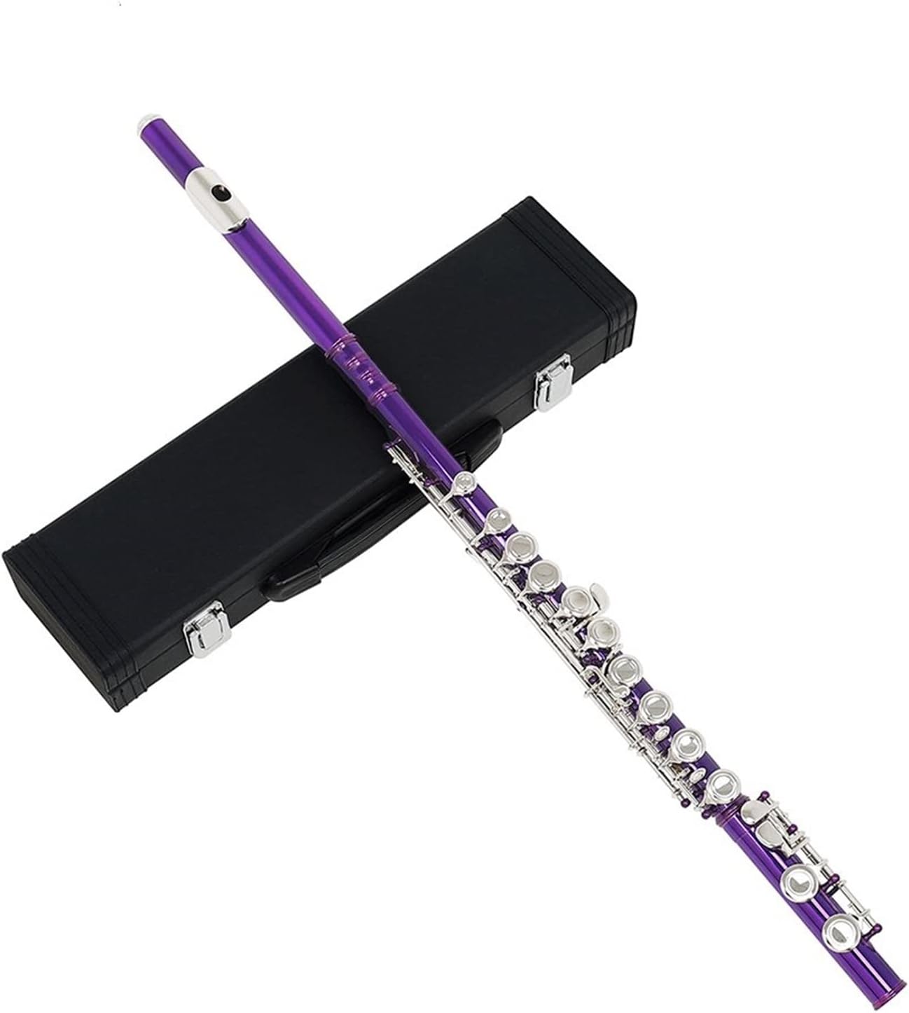 ZUZU Purple 16 Holes Flute C Tone Closed Hole Silver Key Cupronickel Flute Woodwind Instrument with Flute Case Cleaning Cloth Beginners Flute