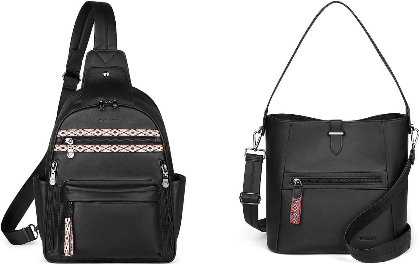 FADEON Sling Bag for Women & Bucket Bag Black Collection