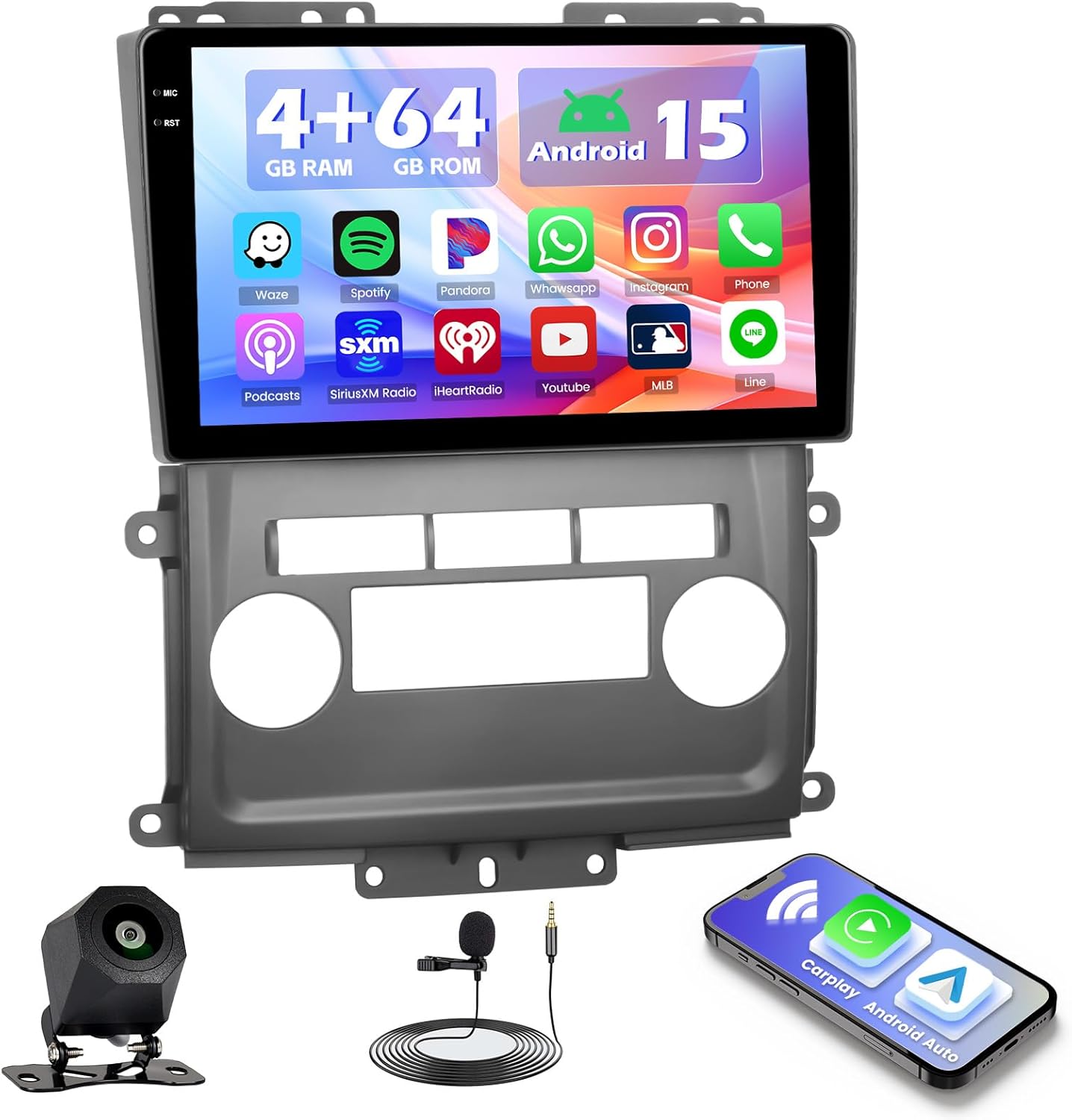 Hikity 4+64G Android 15 Car Stereo for Nissan Frontier/Xterra 2009-2012, 9” Touchscreen Radio with CarPlay, Android Auto, Bluetooth, GPS Navigation, WiFi, DSP, FM, RDS + AHD Backup Camera