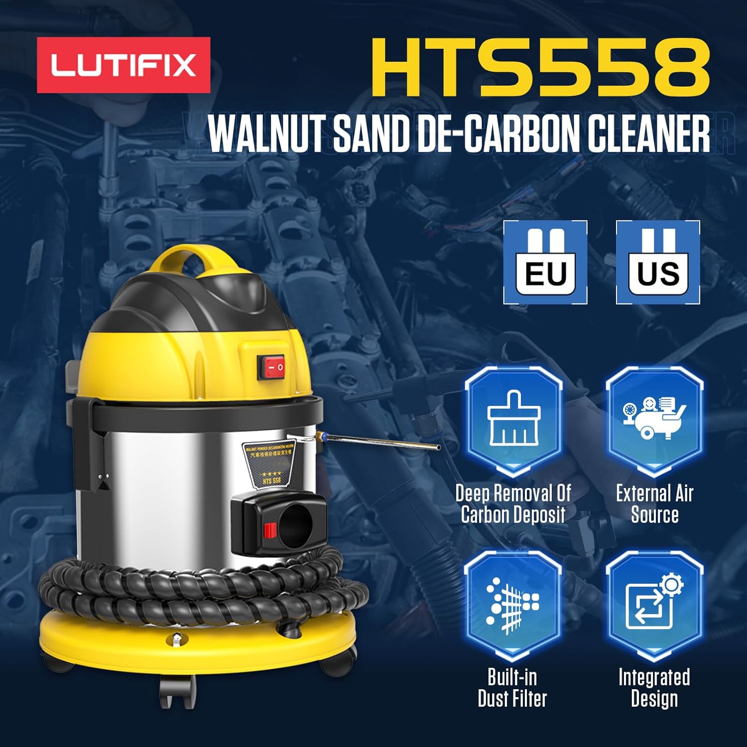 Walnut Blasting Cleaner Machine, with 2KG Walnut Sand & 5 Pcs Adapters Automotive Engine System Intake Pipe Exhaust Valve Cleaning Machine, 1200W 110V/220V Carbon Remover