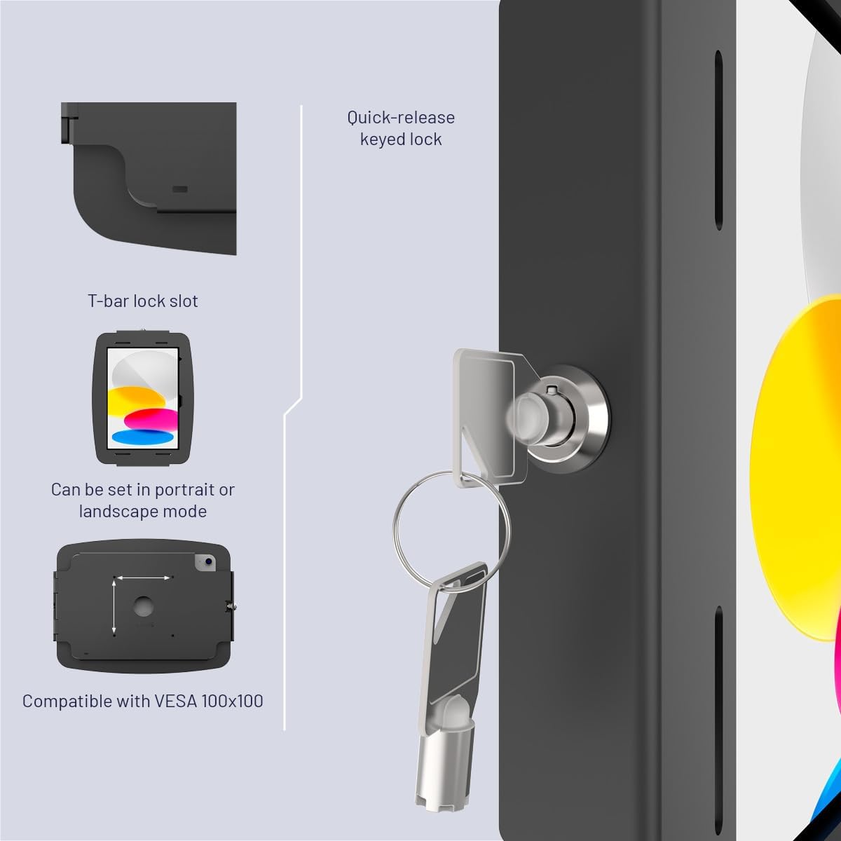 Compulocks Space Enclosure Wall Mount, Secure Anti Theft Display Holder for iPad 10th and 11th Generation (A16), Durable Steel Security Case with Lock – Black