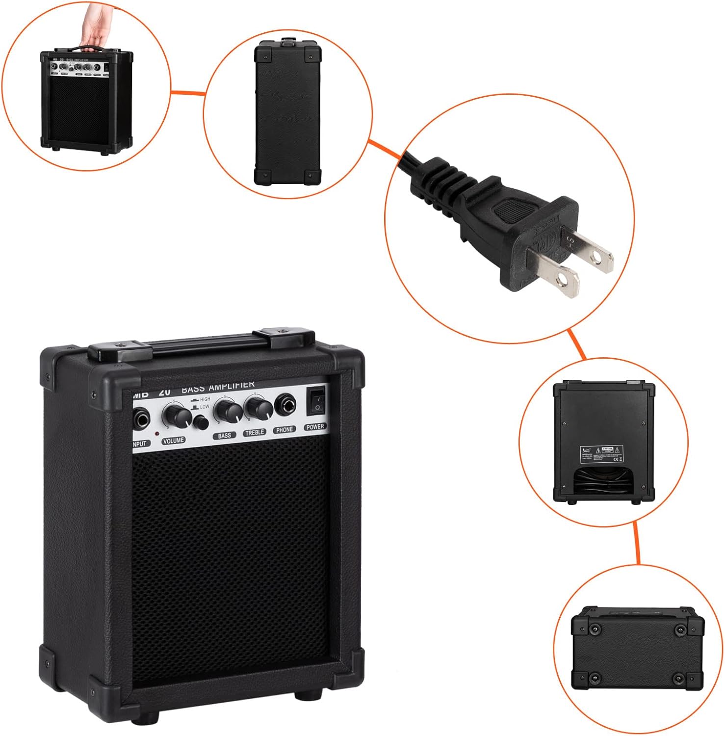 Ktaxon Electric Bass Guitar 4 String Bass Guitar with 20 Watt Amplifier, PJ Type Pickup, Naturally air-dried Maple Neck, Rosewood Fretboard, Basswood Body(Sunset)
