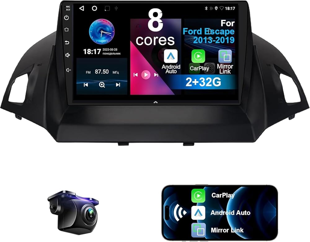 Car Radio Stereo for Ford Escape 2013 2014 2015 2016 2017 2018 2019, 9 inch Touchscreen Car Stereo Receiver with Wireless Carplay Android Auto WiFi GPS FM Bluetooth SWC AHD Backup Camera