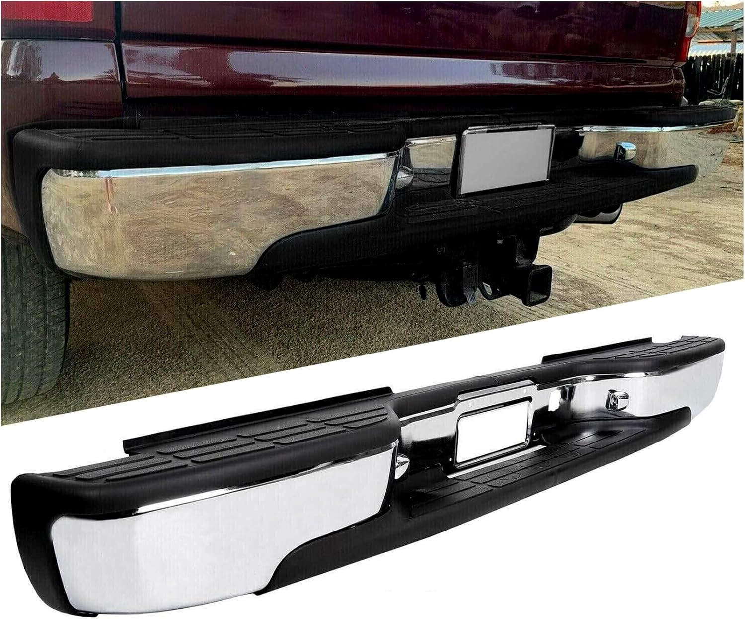 KUAFU Rear Step Bumper Compatible with 1999-2007 Chevy Chevrolet Silverado GMC Sierra 2500 HD 3500 Truck Chrome Steel Replacement for GM1103129 12473000 GM1103141 GM1191121