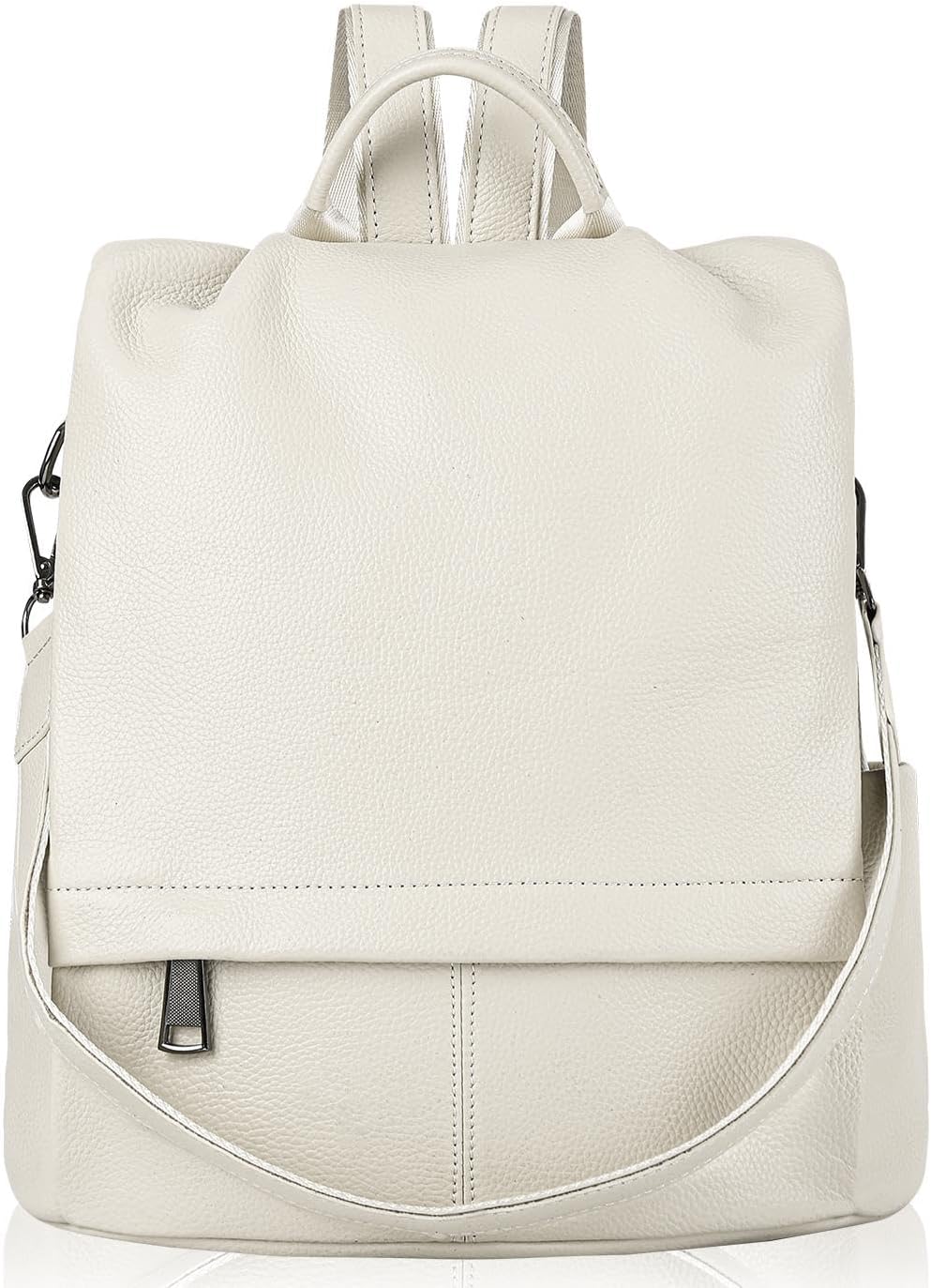 Genuine Leather Backpack Purse For Women Antitheft Real Soft Rucksack Fashion Designer Convertible Ladies Shoulder Bag Beige