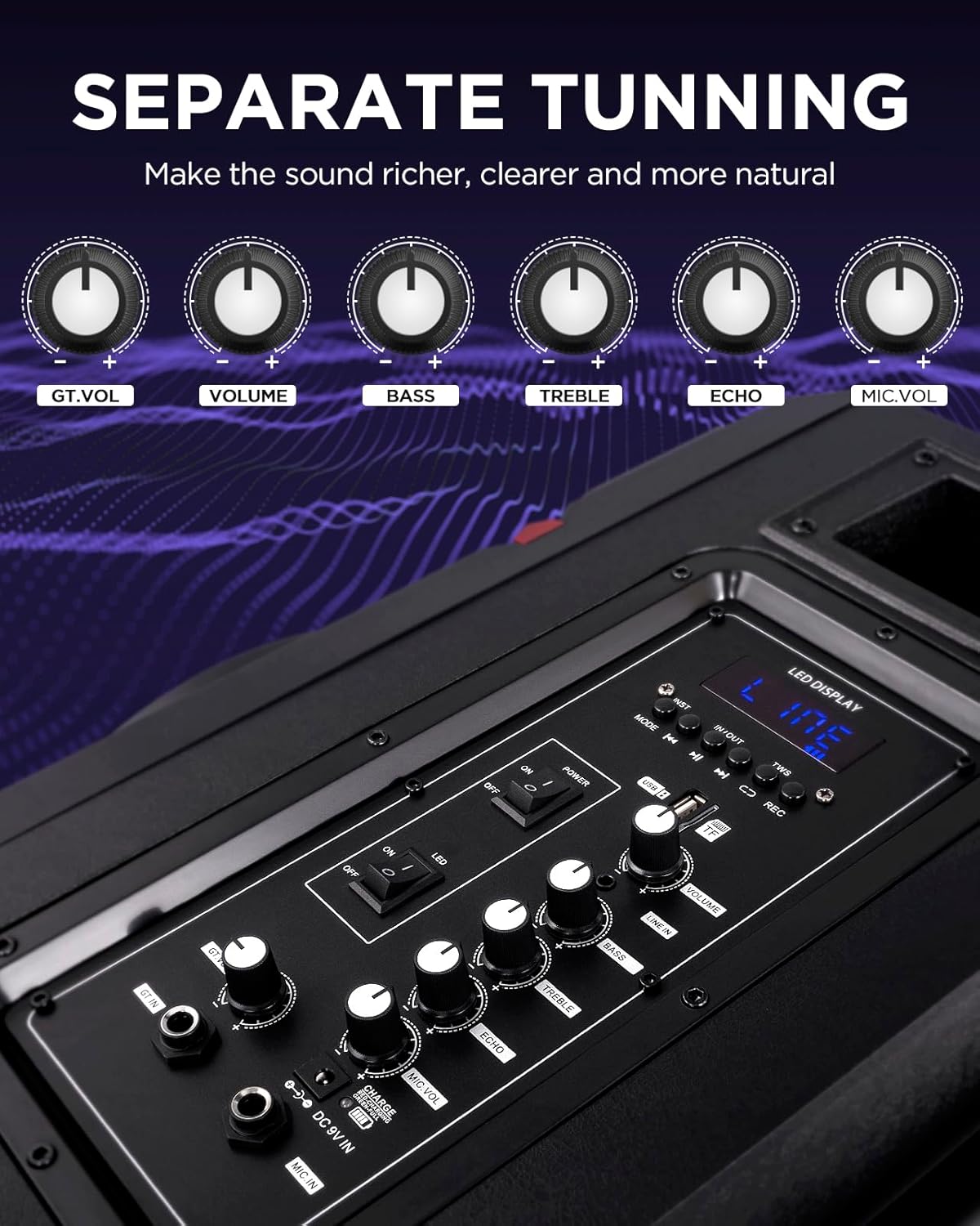 HEARTSEA Karaoke Machine for Adults, Portable Bluetooth Pa Speaker with 2 Wireless Microphones, Wooden Sound PA System with Disco Lights for Party, Outdoor, USB/TF/REC/AUX, Ideal Gifts for Family