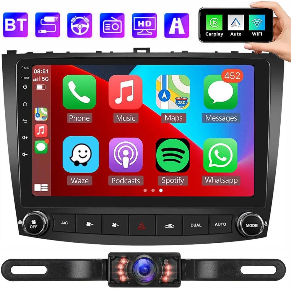 2GB ROM 32G Android 13 Radio Double Din Car Stereo forCarPlay GPS Navi Compatible for Lexus IS250 IS350 2006 2007 2008 2009 2010 2011 2012 Car Stereo