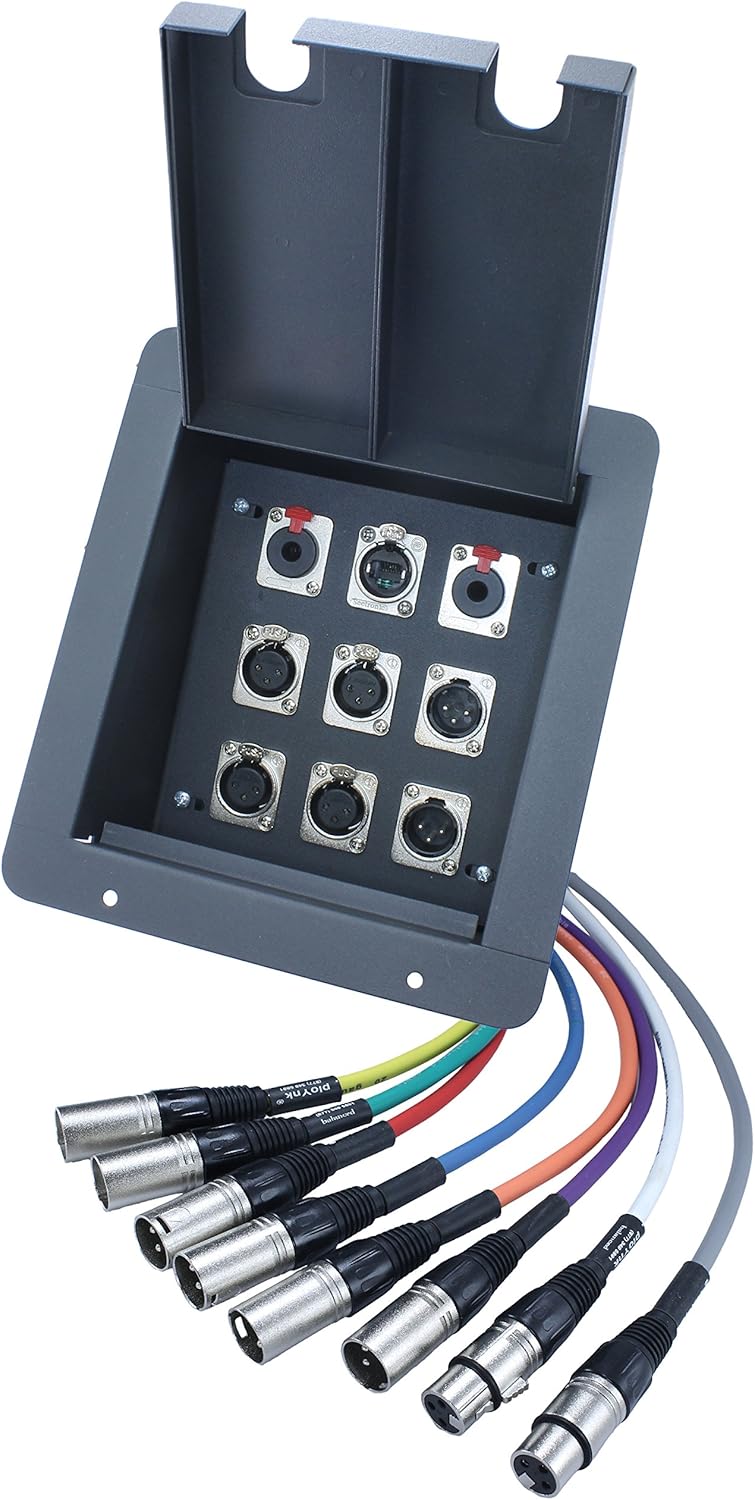 Recessed Floor Stage Box: 4 XLR Female, 2 XLR Male, 2 1/4