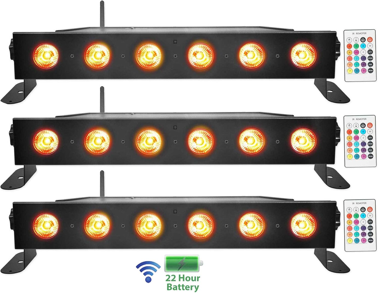 Rockville Best Strip 60 Rechargeable LED Wash Light Bar, Wireless DMX, RGBWA, UV, 8800mAh Battery, 6500 Lux, IRC Remote, for DJs, Stage, and Event Lighting, 3-Piece