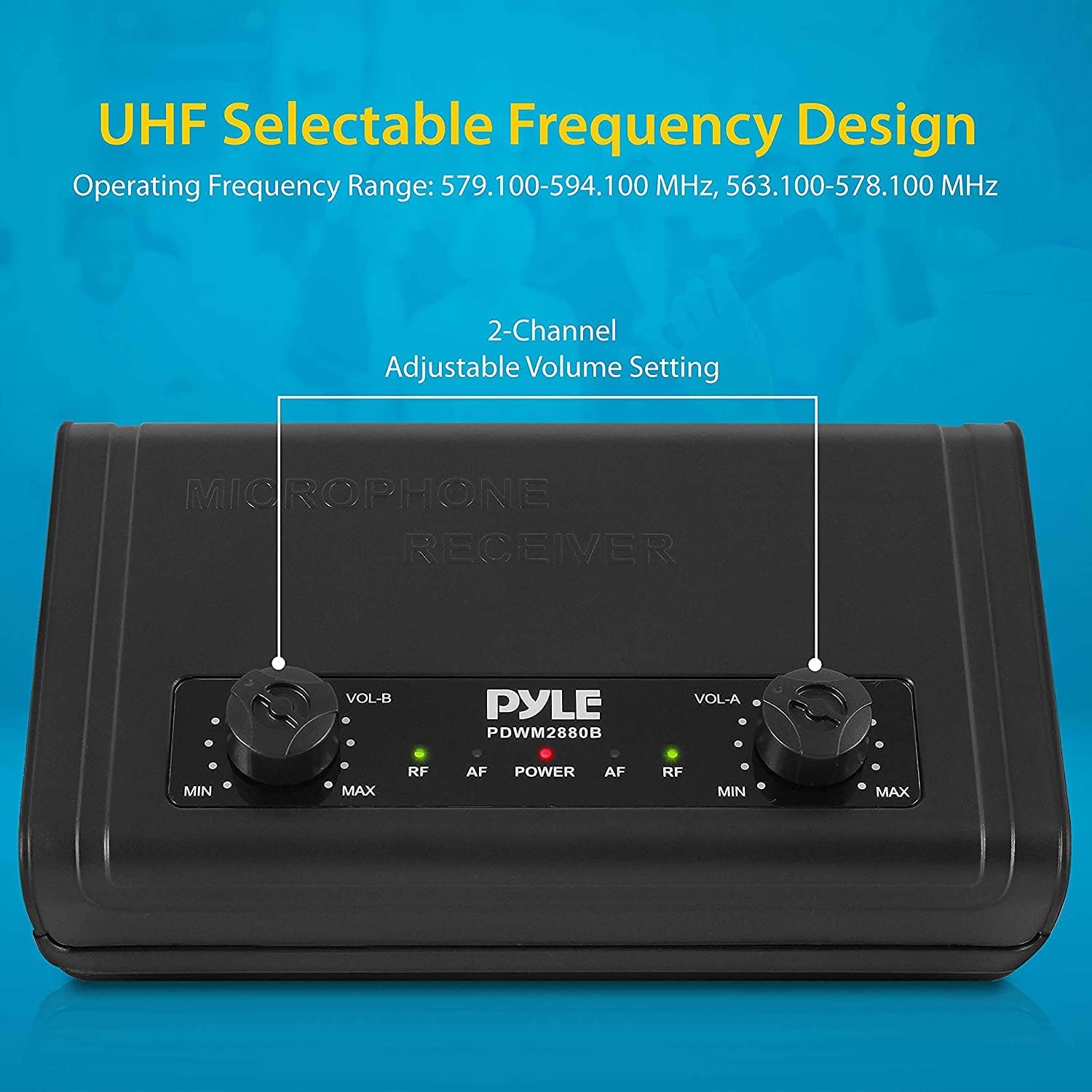 Compact UHF Wireless Microphone System - Pro Portable Dual Channel Desktop Digital Mic Receiver Set w/ 2 Belt-Pack Transmitter, Receiver, 2 Headset Lavalier Mics, Battery, For Home PA - Pyle