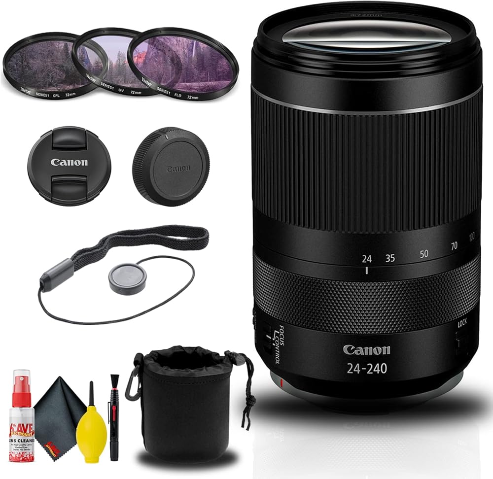 Canon RF 24-240mm f/4-6.3 is USM Lens (3684C002) + Filter Kit + Lens Pouch + Cap Keeper + Cleaning Kit + More (Renewed)