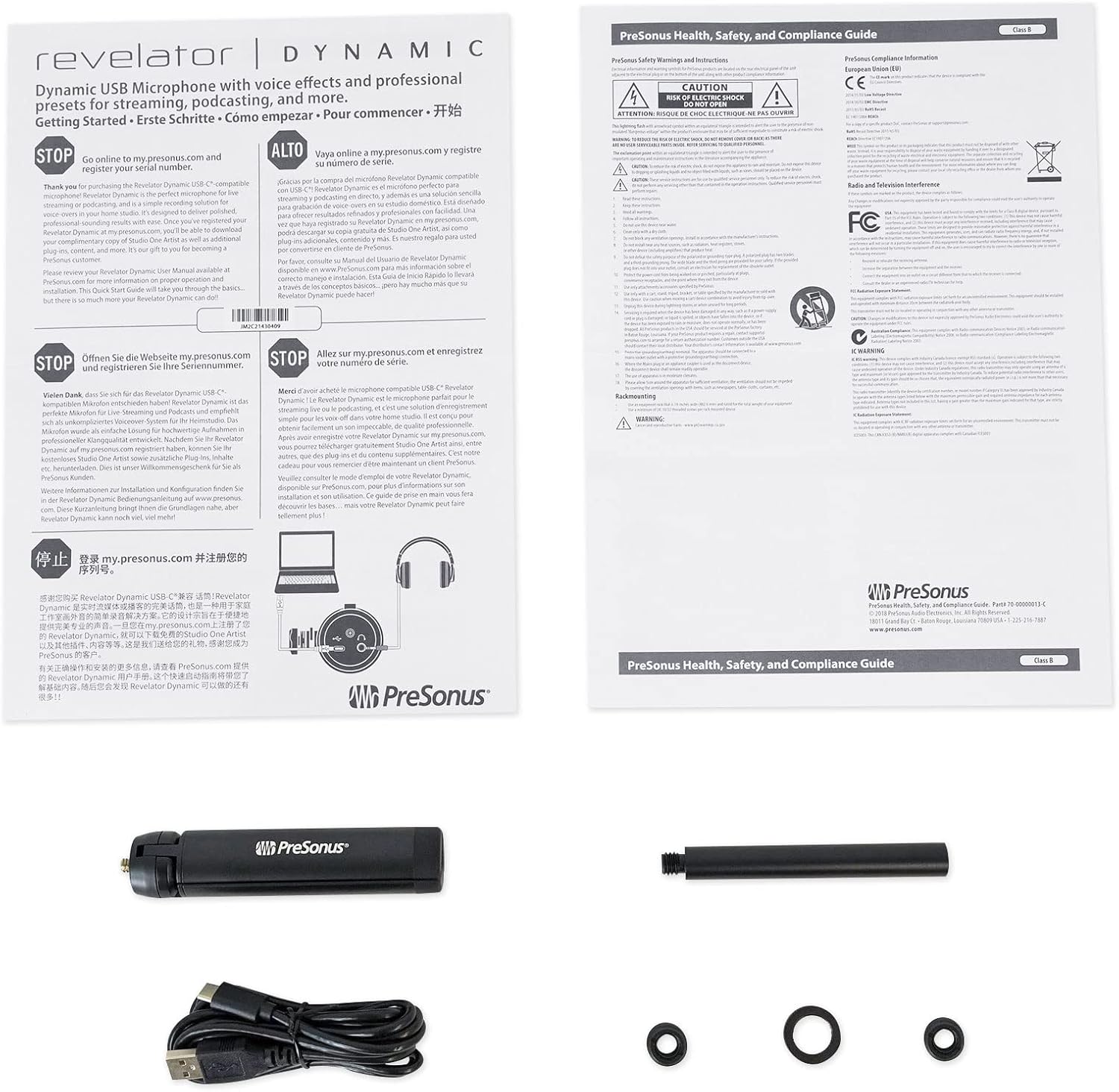 Audiosavings Bundle: Presonus Revelator USB-C Microphone for Recording/Streaming Bundle with Rockville PRO-M50 Headphones + Rockville DMS40 Microphone Boom Arm Studio Podcast USB Mic Stand (3 Items)