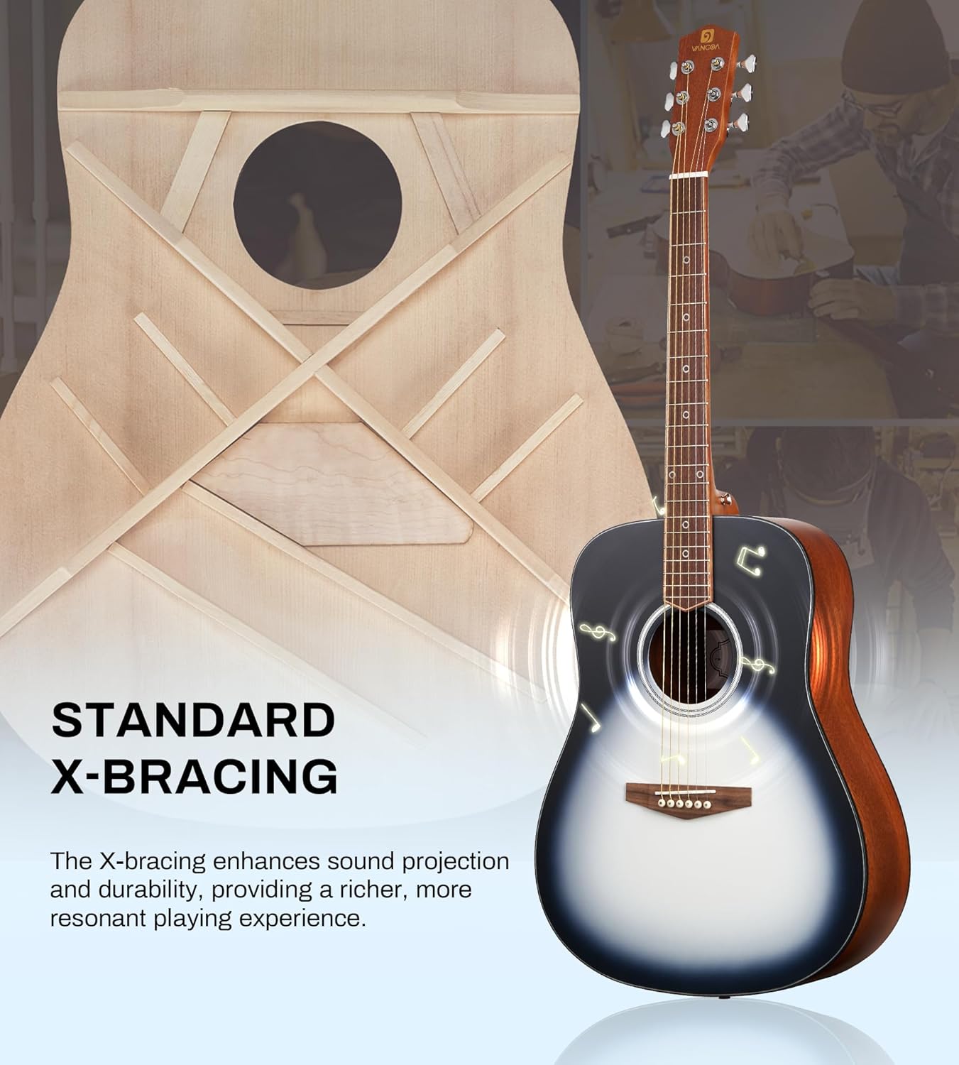 Vangoa Dreadnought Acoustic Guitar 41 inch Set, Full Size Steel String Acoustic Guitar Starter Bundle, 6 String Guitarra for Beginners Adults, Moonlight Burst