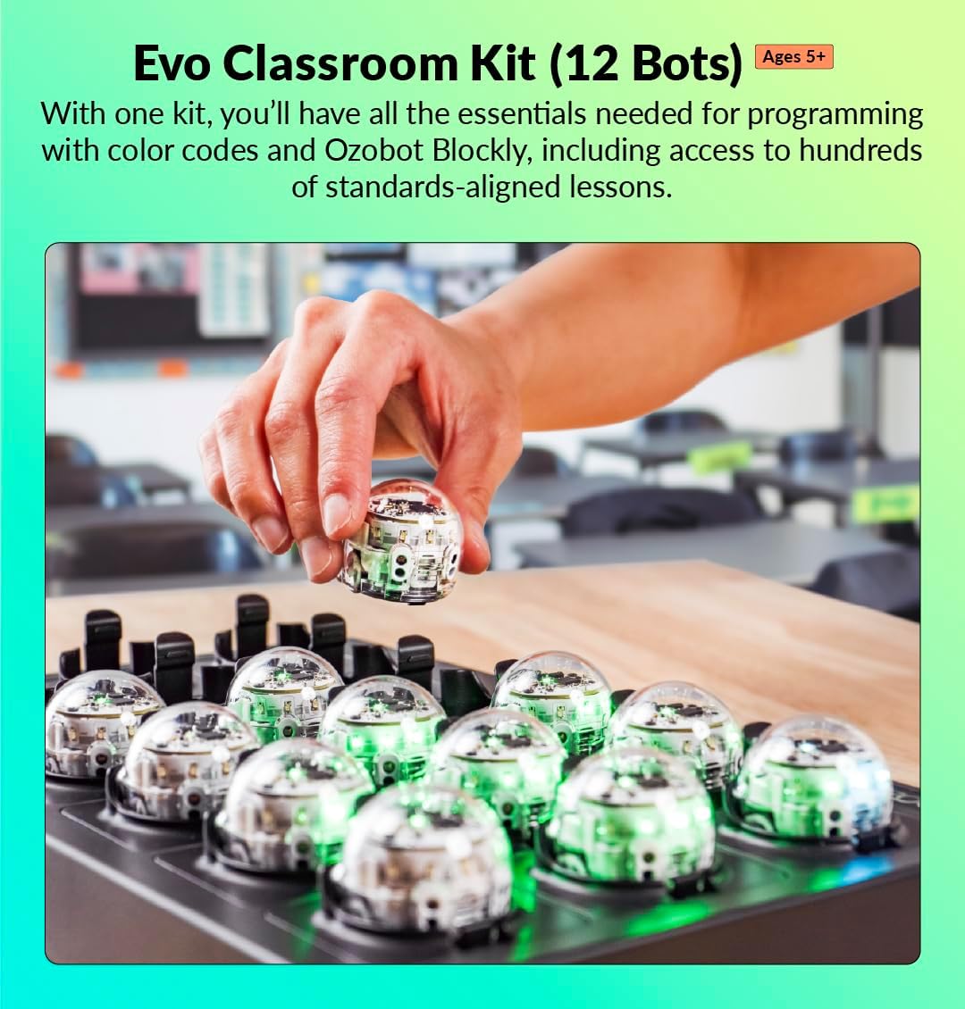 Ozobot Evo Classroom Kit (12 Bots): Interactive Coding Robots for Students, STEAM Learning Tools for Schools, Includes Charging Station, Storage Case, Markers, and Comprehensive Coding Curriculum