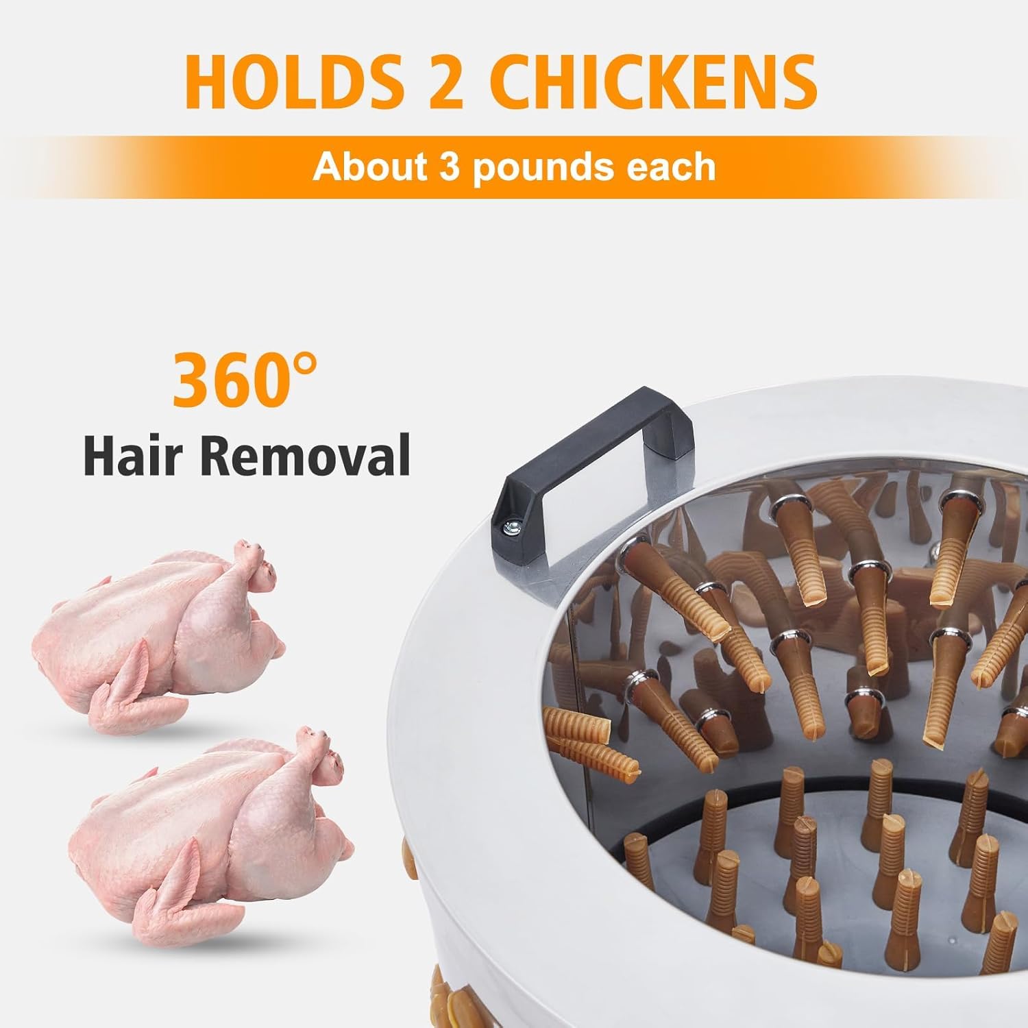 Chicken Plucker Machine, 20-Inch Stainless Steel Drum Poultry Feather with 106 Soft Rubber Plucking Fingers,550w Poultry Plucker with Wheels for Farms, Restaurants, Home