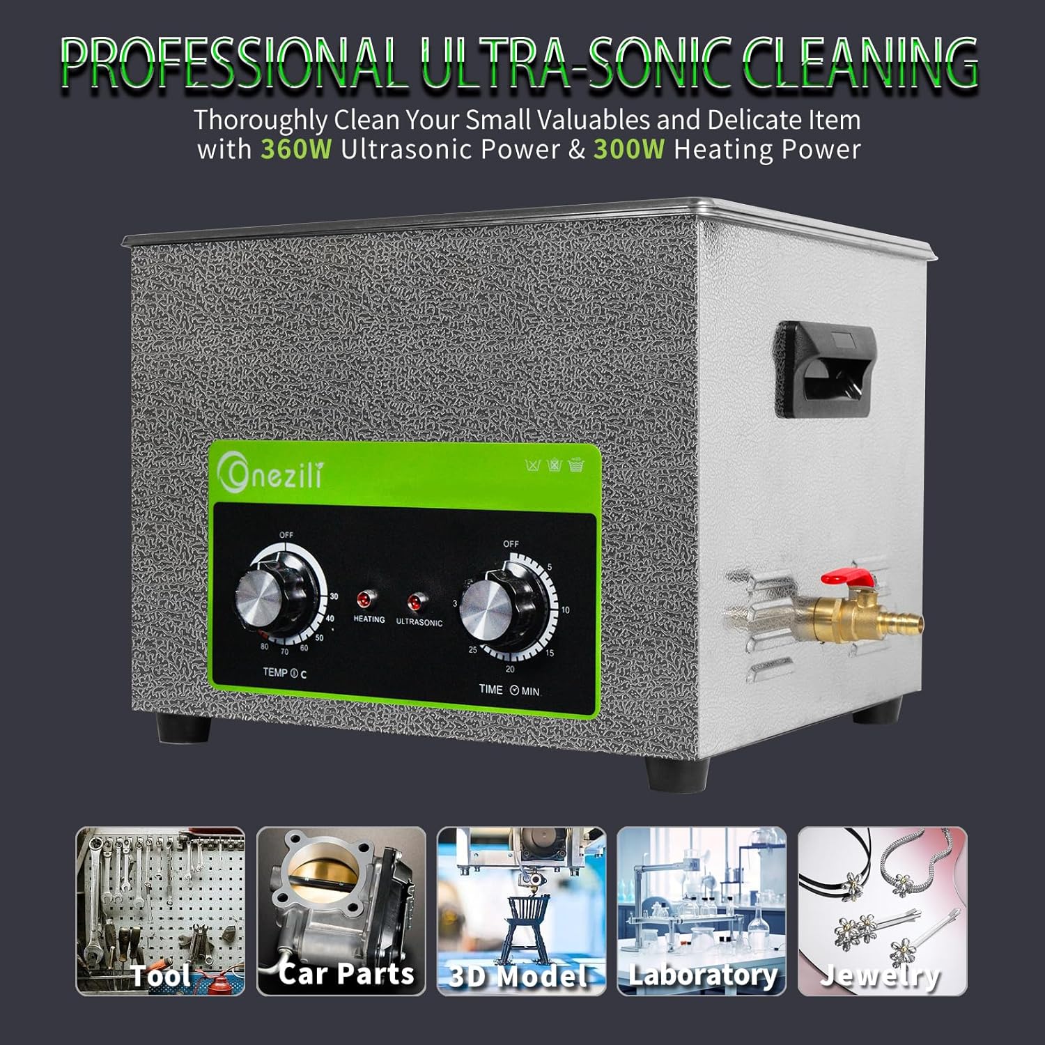 ONEZILI Ultrasonic Cleaning Machine 15L, Upgraded 360W High Power Sonic Parts Cleaner Machine with Industrial Transducers with Timer and Heater for Cleaning Carburetor Brass Parts Jewelry Watches