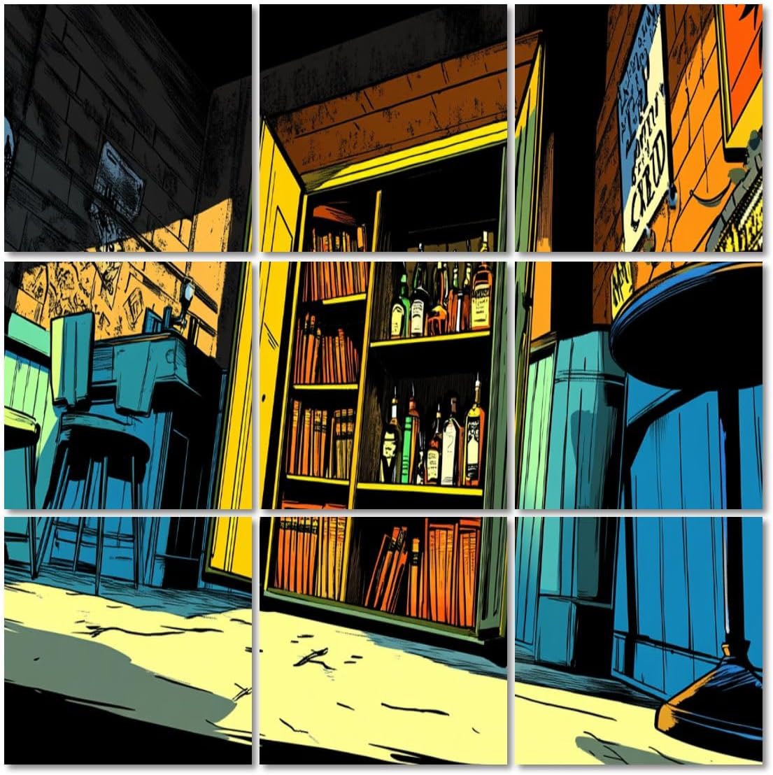 Art Acoustic Panels Self Adhesive Dynamic Comic Style Hidden Bookshelf Door Art Bar 9 Packs Decorative Soundproof Wall Panels Large Sound Absorbing Panels for Home Office 60