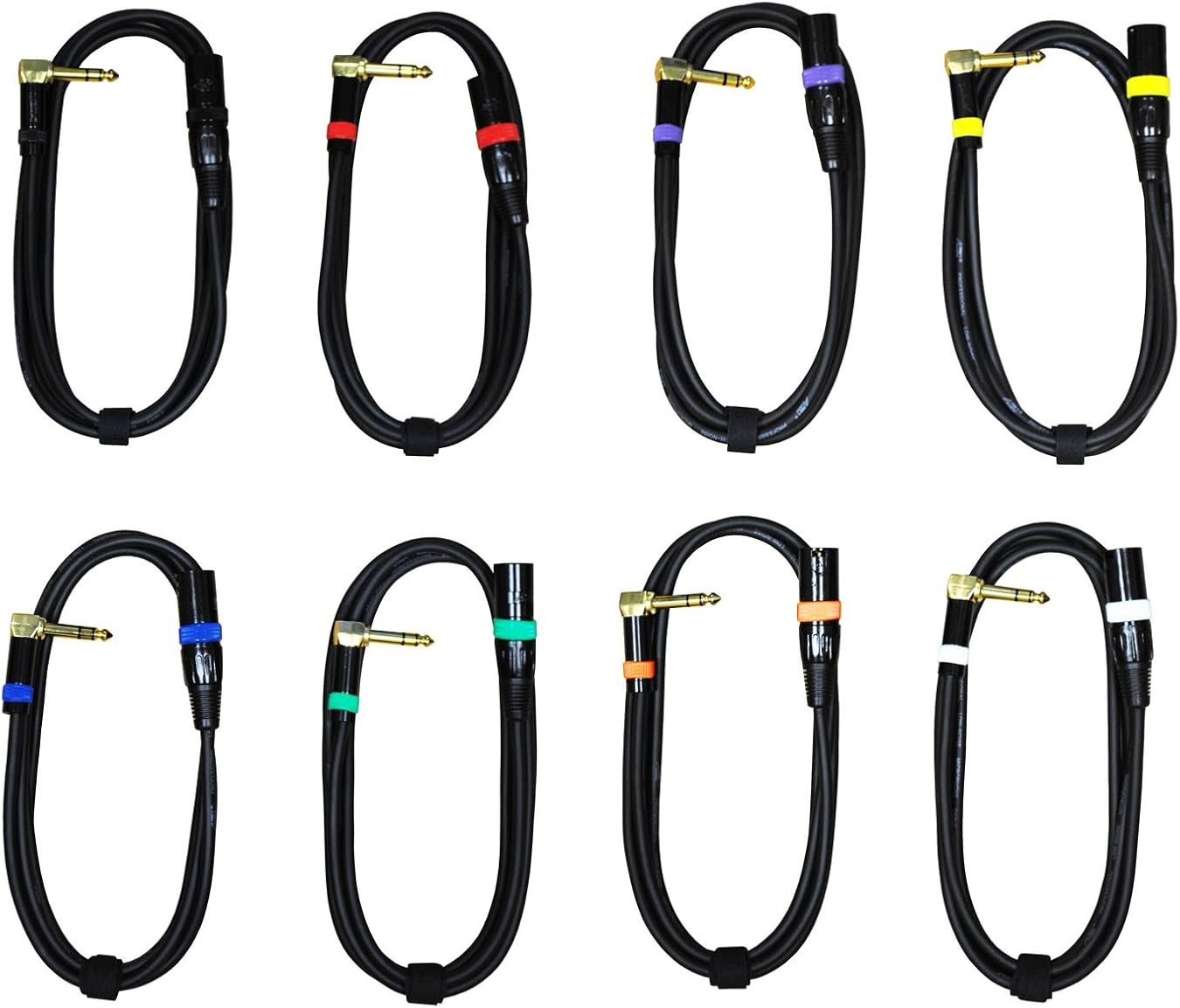 Audio2000'S E14106E8 Eight-Pack Gold-Plated 1/4-Inch TRS Right Angle to XLR Male 6-Feet Balanced Audio/Patch/Recording Cables