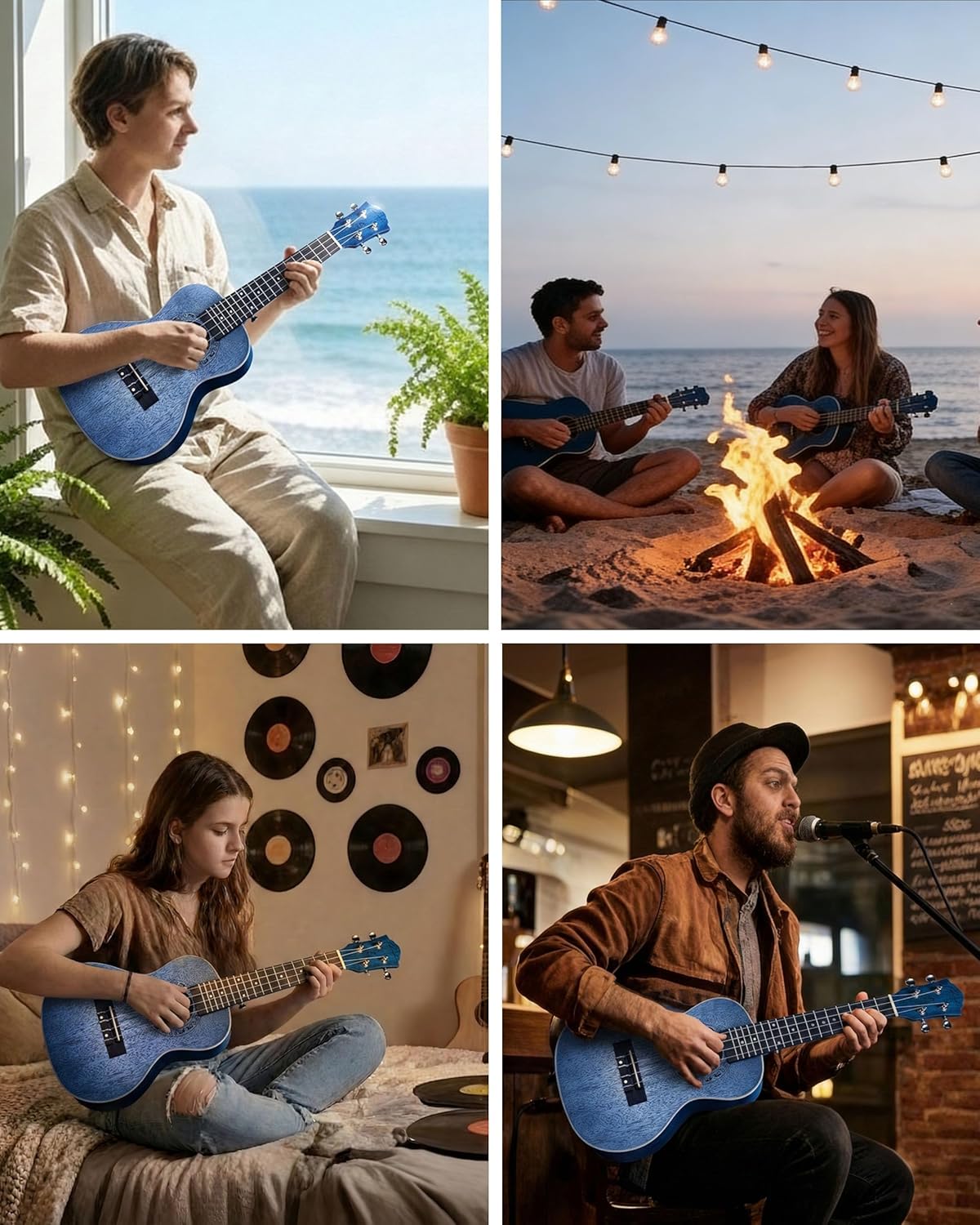 Tenor Ukulele Ranch 26 inch Professional Wooden ukelele Instrument with Online 12 Lessons and Gig Bag - Small Hawaiian Guitar - Starry Blue