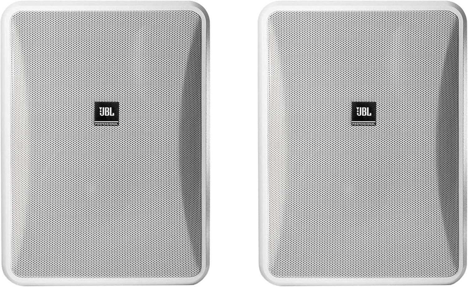 JBL Professional CONTROL 28-1-WH wall-mounted indoor, outdoor speaker, broad sound coverage, 8 inch, 120 watt at 8Ω, high output background, foreground weatherproof speaker. Sold as a Pair. White.