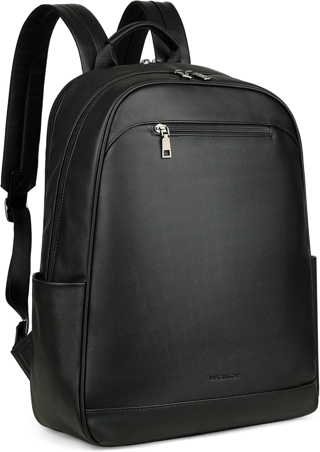 MASINTOR 15.6 inch Leather Laptop Backpack Purse for Women, Designer Travel and Work Bag with Laptop Compartment Black