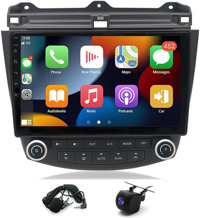 4+64G Double Din Car Stereo with Wireless carplay Android Auto for Honda Accord 7 2003-2007, 10