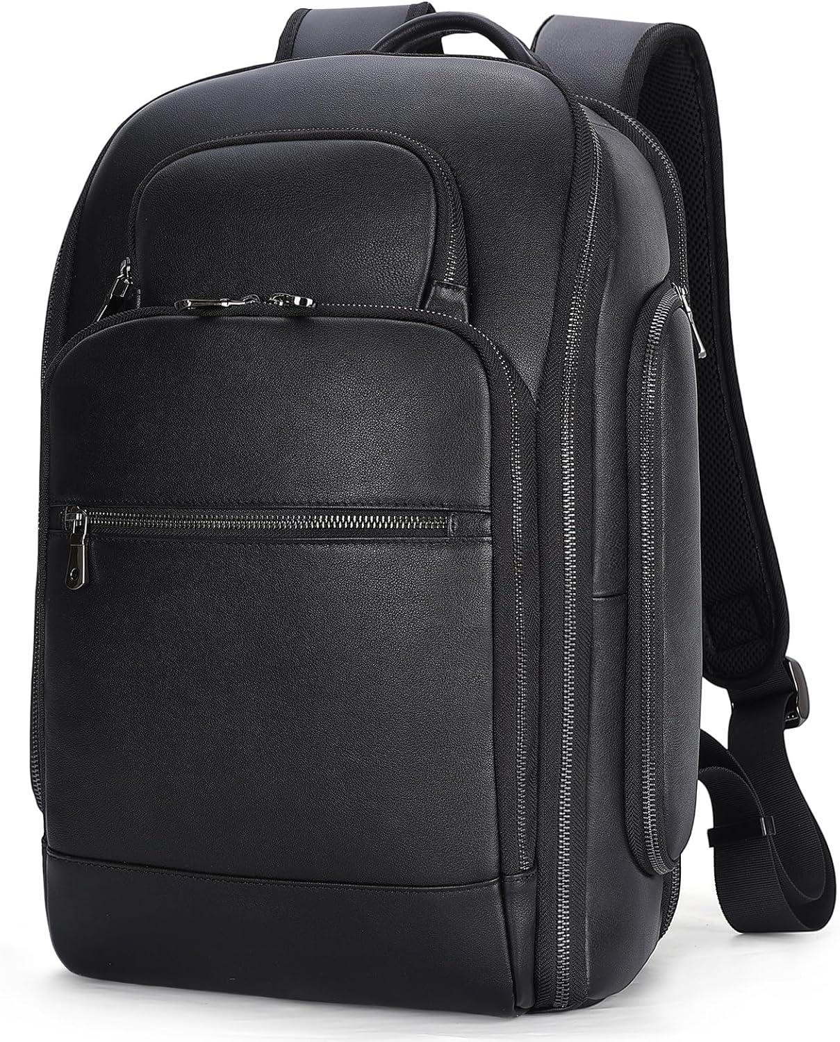 TIDING Men's Leather Laptop Backpack Fits 15.6 Inch Computer, TSA Approved & Water Resistant Work Daypack Business Travel Rucksack, Black