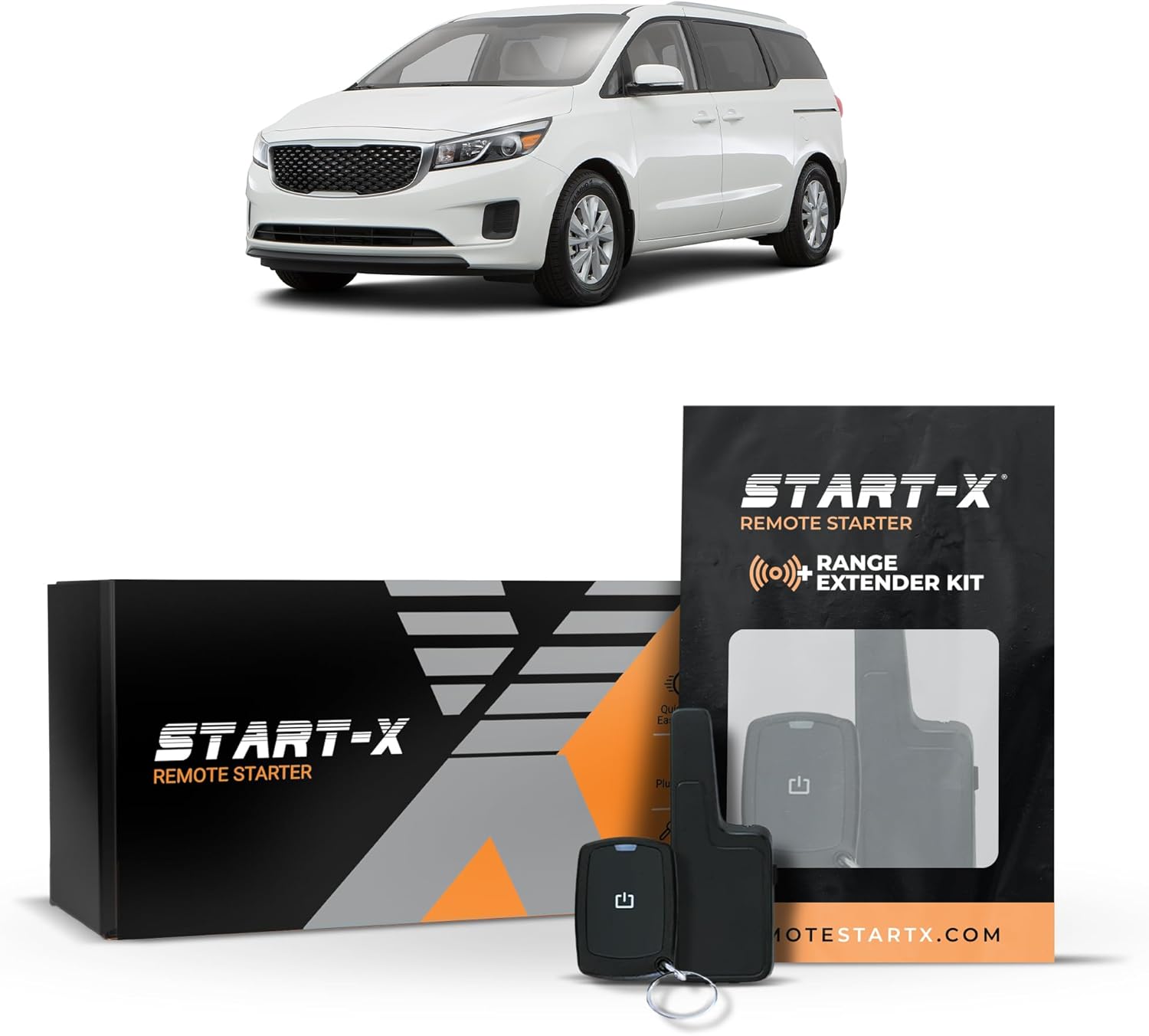 Start-X Remote Starter Kit + 2000ft 1 Way Range Extender for Kia Sedona (2015, 2016, 2017, 2018, 2019, 2020, 2021) Vehicles with Push-to-Start Ignition