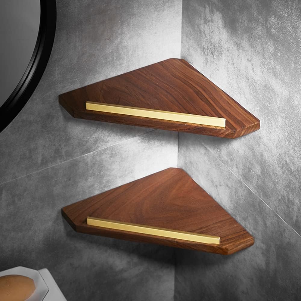 Shower Shelf Corner,Corner Shower Caddy,Shower Shelf Racks Brushed Gold Solid Wood Bathroom Shower Shelf, Corner Shelf, Wall Mounted Storage Rack, Shampoo Holder, Bathroom Hardware Shower Ca