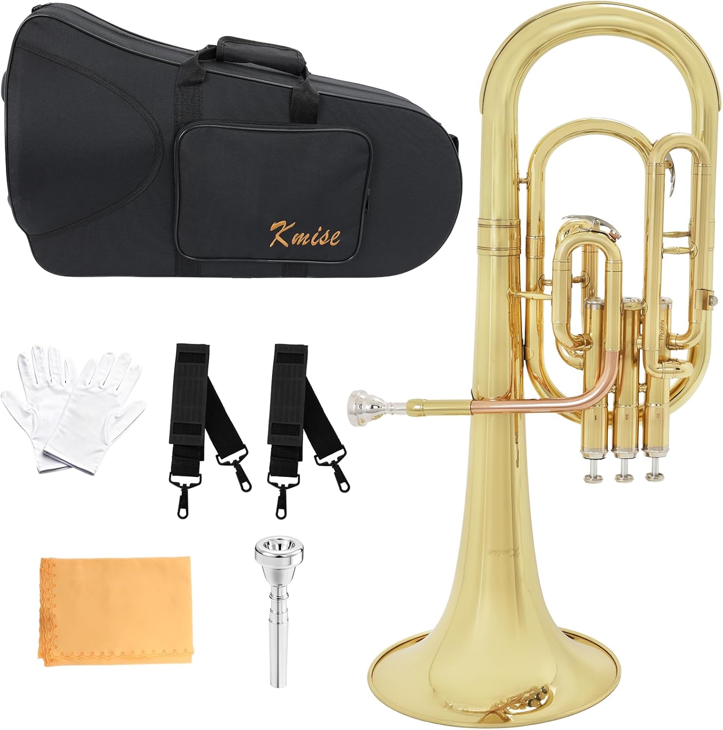 Kmise E-flat Alto Horn, Yellow Brass Body & Rose Brass Leadpipe Baritone Horn with Hard Case, Mouthpiece, Cleaning Cloth for Students, Beginners and Band Performances