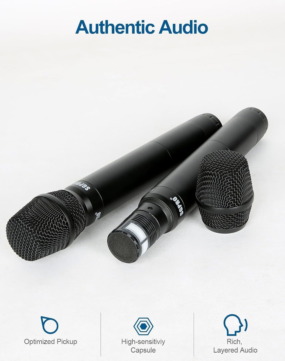 Dual Wireless Microphone System - Metal Handheld Mics & Receiver, Adjustable UHF Channels 520-590 MHz Range, Antenna Diversity, Ideal for Professional Audio and Events