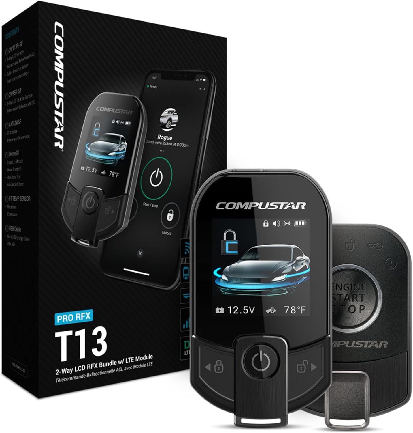 Compustar RFX-P2WT13-SF PRO 3B 2-Way Water-Resistant Color LCD, 3-Mile Range, DR-X1, Proximity Unlock