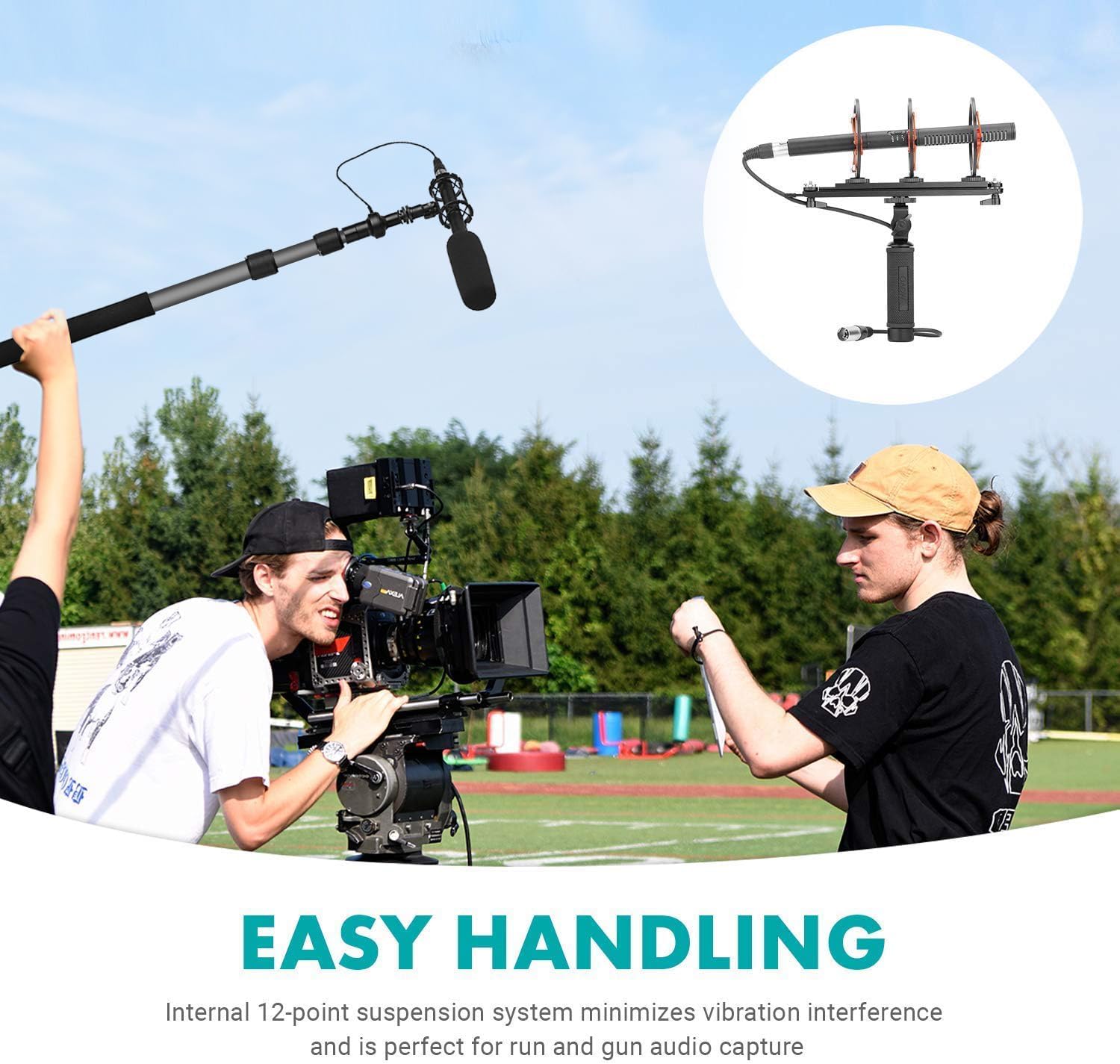Movo Location Sound Recording Kit with Blimp Microphone, XLR Cables, Boom Pole Extension - Cardioid Shotgun Camera Microphone - XLR Microphone Cable for Audio Recorders - Perfect Boom Mic Bundle