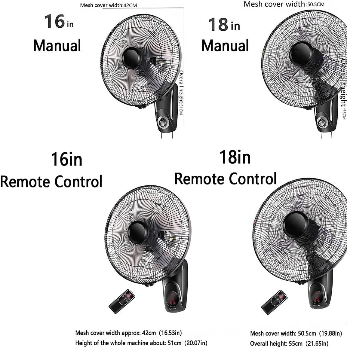 18 Inch Industrial Wall Mount Fan,16 Inch Oscillating Wall Mount Fan,Heavy Duty Fan For Industrial Use,Easy Operation and Powerful,(manual/remote control) (Color : Manual, Size : 18in)