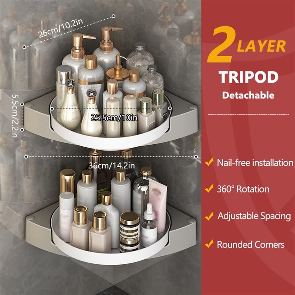 Corner Shower Caddy Bathroom Shelves, 360°Rotating No-Drill Wall Mount Corner Shelf, Bathroom Storage Rack Holder Kitchen Shelf Organizer Shower Organizer (Color : 2 Layer)