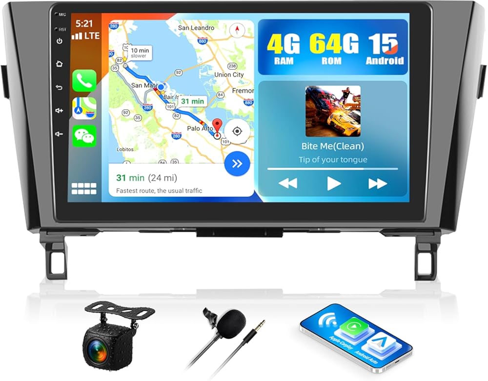 CAMECHO Android 15 4G+64G Car Stereo for Nissan Rogue X-Trail Qashqai 2014-2018, 10.1