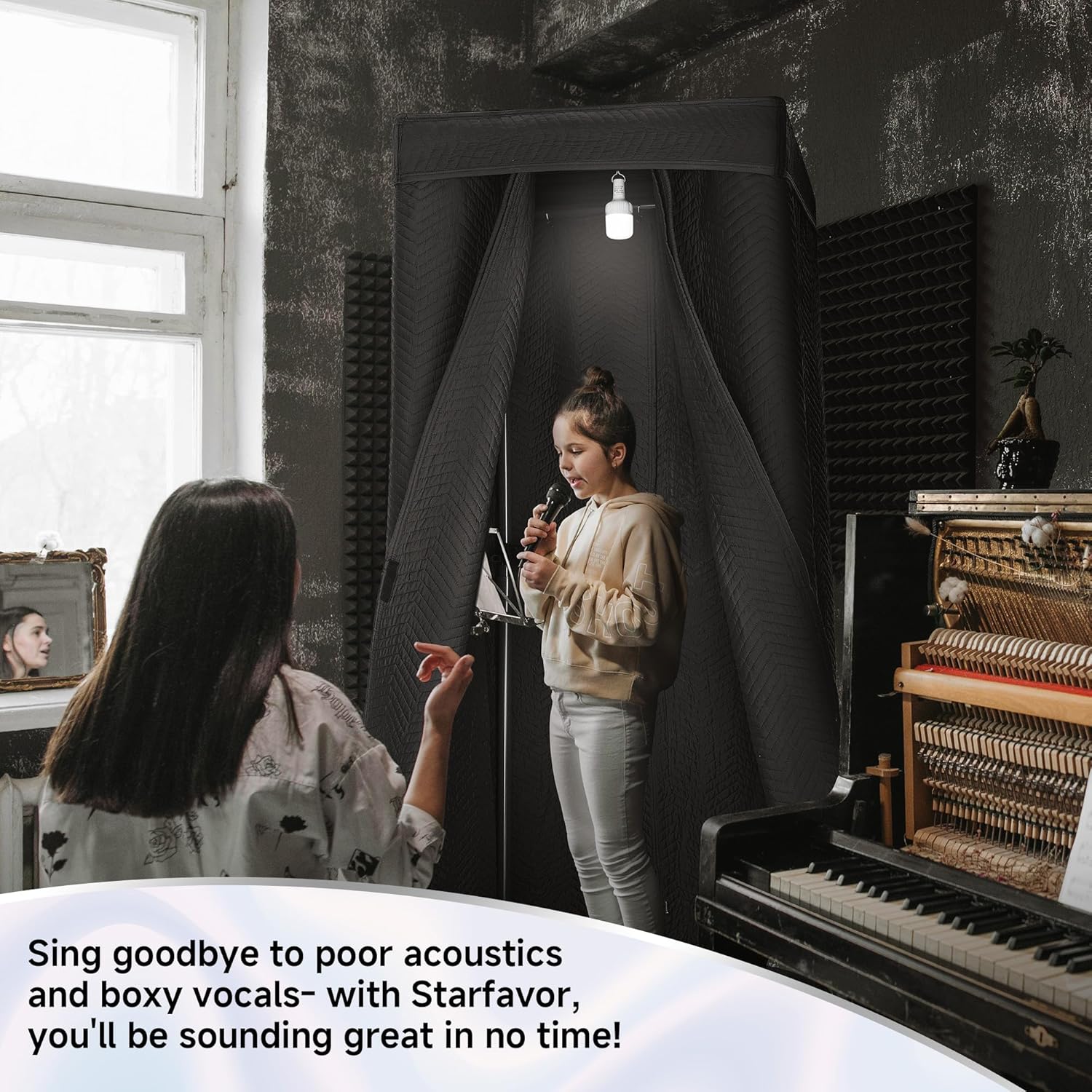 Starfavor Portable Vocal Booth - Sound Booth for Recording Echo-Free Vocals, Double-layer 360 Reverb Stand-In Isolation Shield, Pro-Sound Blankets, Portable Recording Studio with Travel Bag
