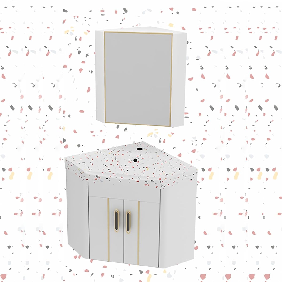 Corner Small Sink Vanity, Corner Wall Mount Bathroom Sink, Corner Bathroom Vanity Sink Combo, with Corner Mirror Cabinet Above Counter Mini Wall Vanity Vessel Sinks(White,19in/48in)