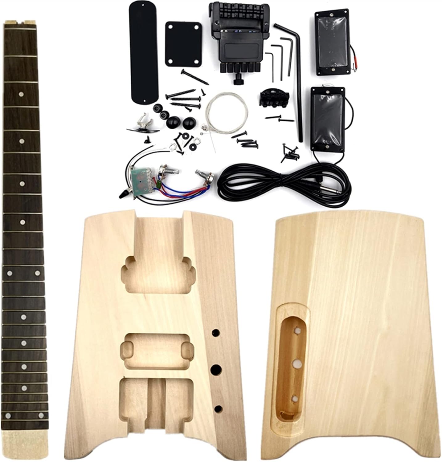 Unfinished DIY Electric Guitar Kit Basswood Body 2 Dual-Coil Pickups DIY Guitar Kit