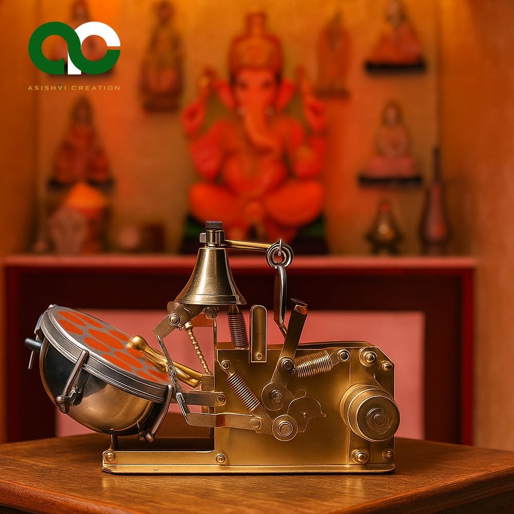 Small Arti Machine for House Temple Metal Automatic Aarti Machine for Home Atri Machine with Drum, Bells Adjustable Arti Tempo/Rhythm Ideal Gift for All Occasion Gold Color