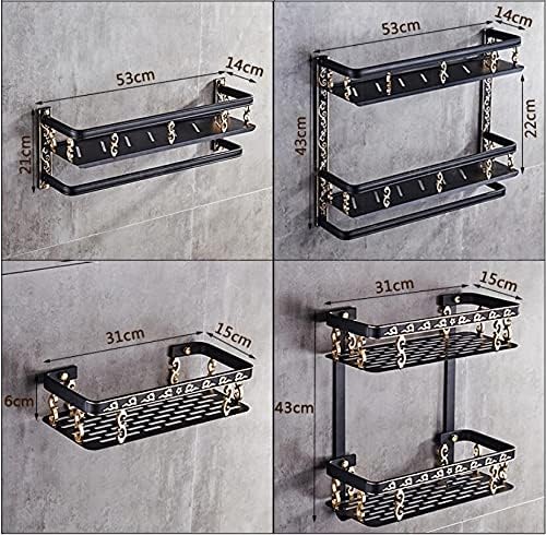 Shower Shelves Black and Gold Carved Bathroom Accessories Set, Towel Rack, Paper Holder, Toilet Brush Holder, Towel bar Bathing Accessories (Color : Corner Shelf 2)