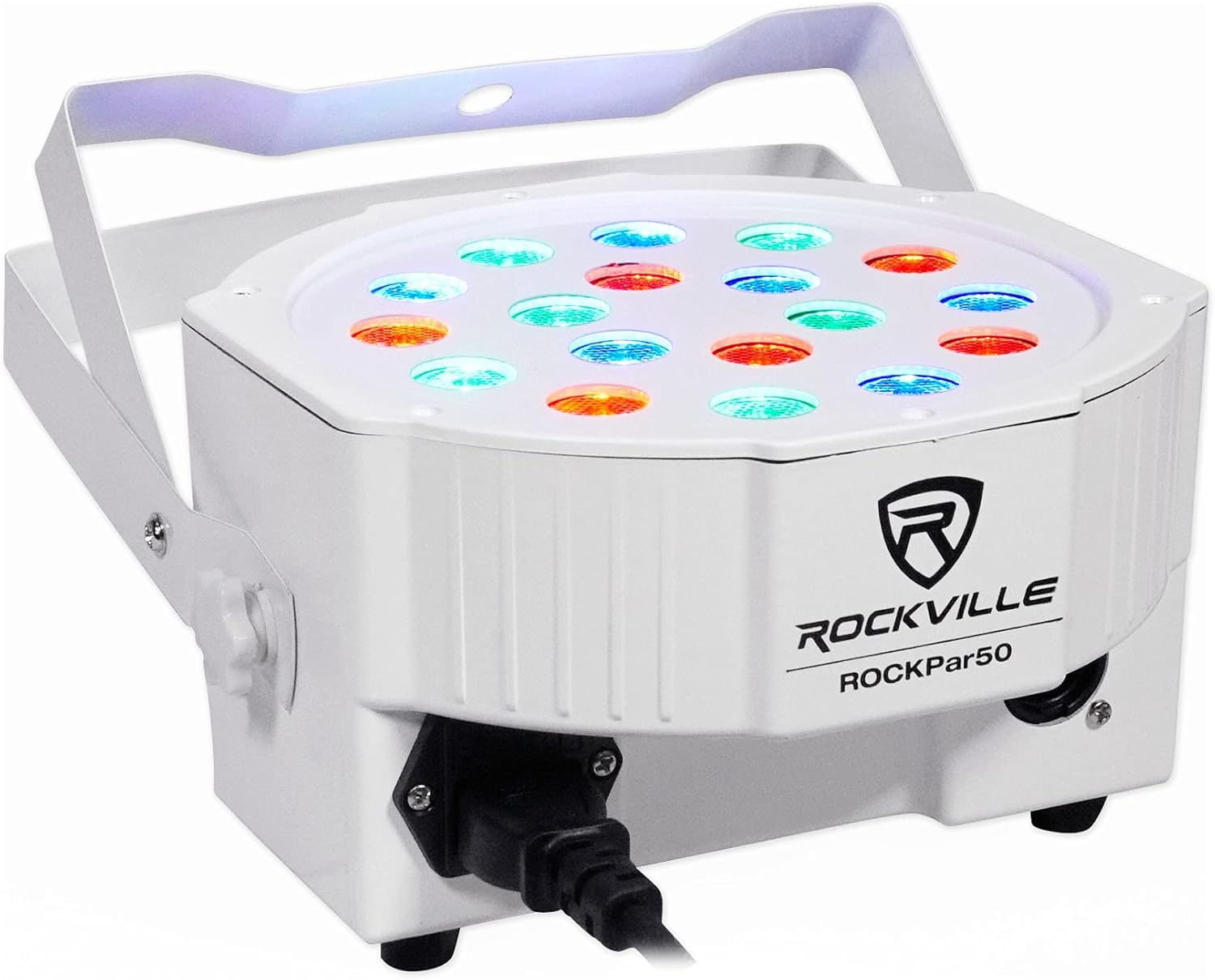 (4) Rockville RockPAR50 LED RGB Compact Par Can DJ/Club/Stage DMX Wash Light - White
