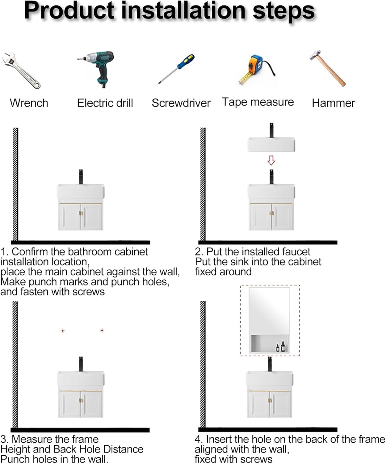 Vitreous China Bathroom Sink Bathroom Vanity Cabinet Wall Mount Sink with Faucet and Drain Combo Bathroom Small Wall Mount Rectangle Corner Sink for Small Space Bathroom,54.5X30X51CM