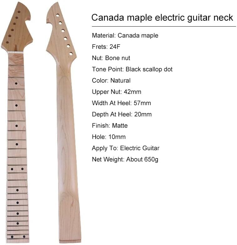 Electic Bass Guitar Neck 4 String Yellow JB Electric Guitar Neck JB Neck Maple Wood Matte 20F Jumbo Guitar Neck Back Guitar Parts (Model 4 22F)
