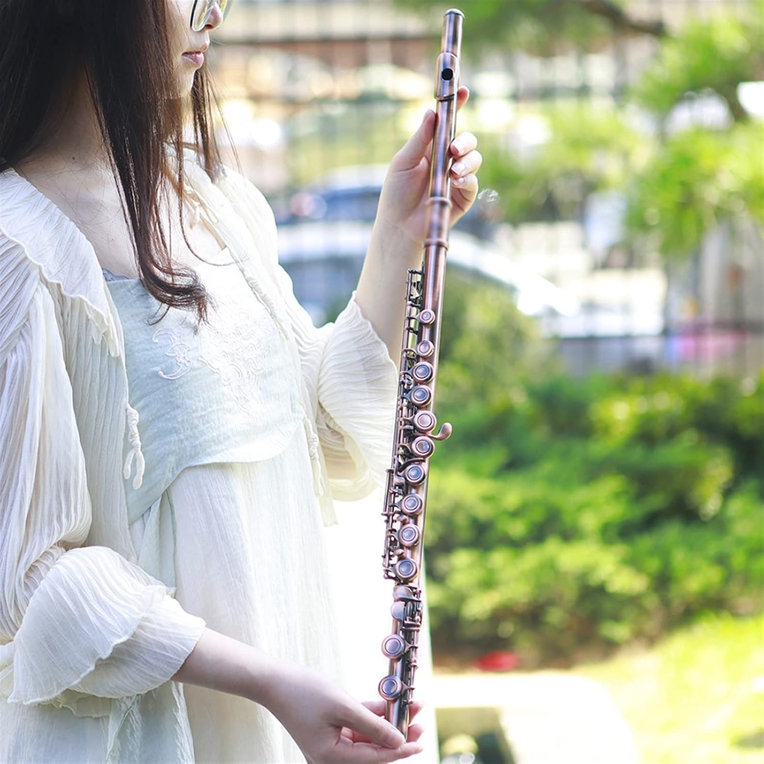 TSTS Flutes Musical Instrument 16 Closed Holes Flute C Key Professional Transverse Flute with Box Cleaning Cloth Stick Gloves Woodwind Instrument (Color : Copper)