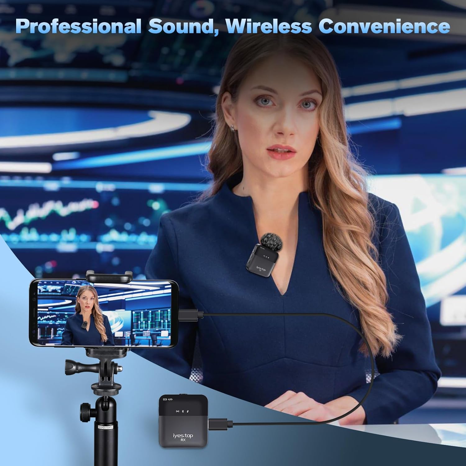 Wireless Lavalier Microphone with Real-Time/Audience Monitoring, Audio Ducking, Accompaniment, Reverb, Mute, Noise Cancellation - Mini Clip-on Lapel Bluetooth Mic for iPhone, iPad, Android Phone, PC