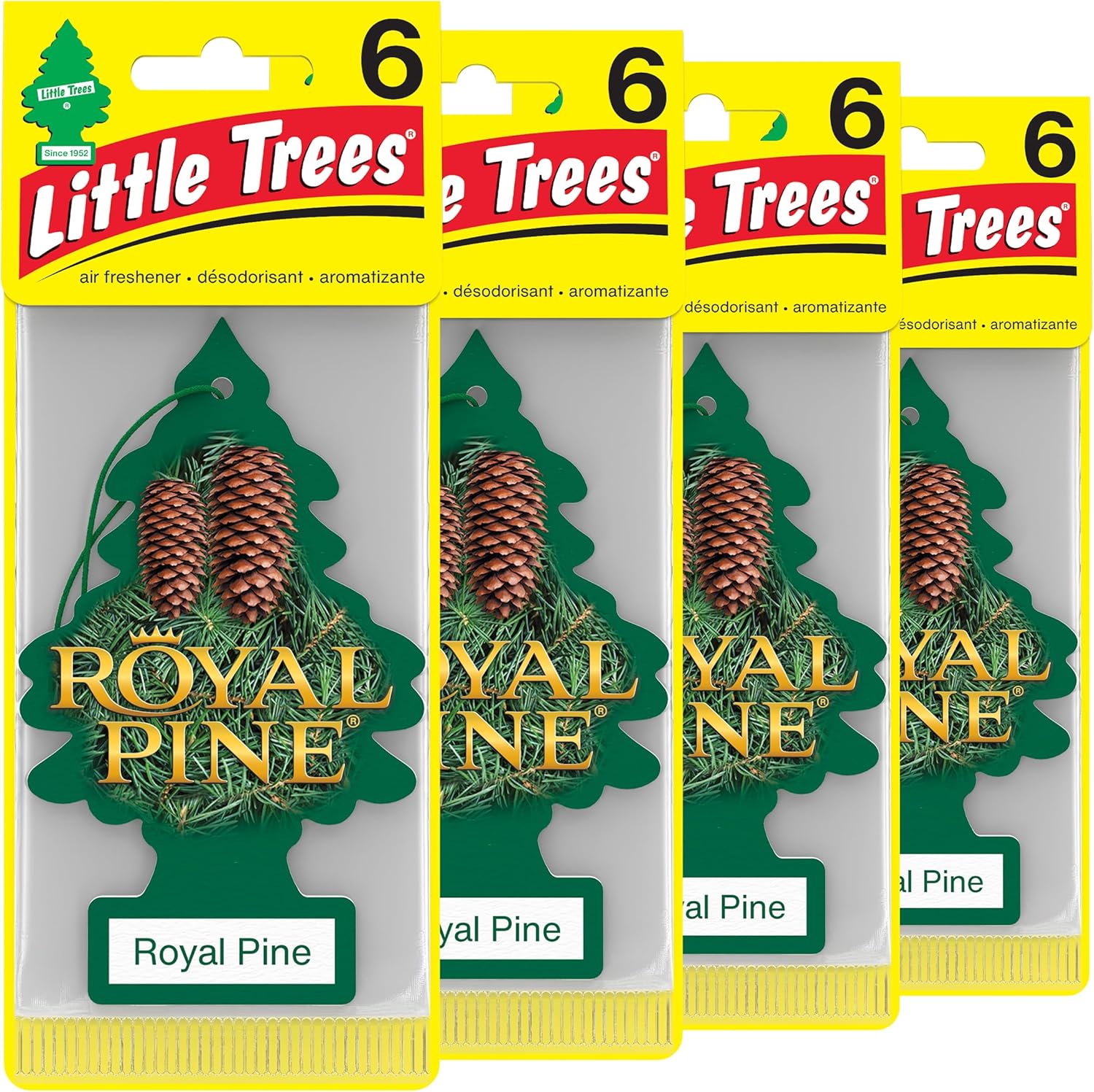 LITTLE TREES Air Fresheners Car Air Freshener. Hanging Tree Provides Long Lasting Scent for Auto or Home. Royal Pine, 24 Air Fresheners (Pack of 6)
